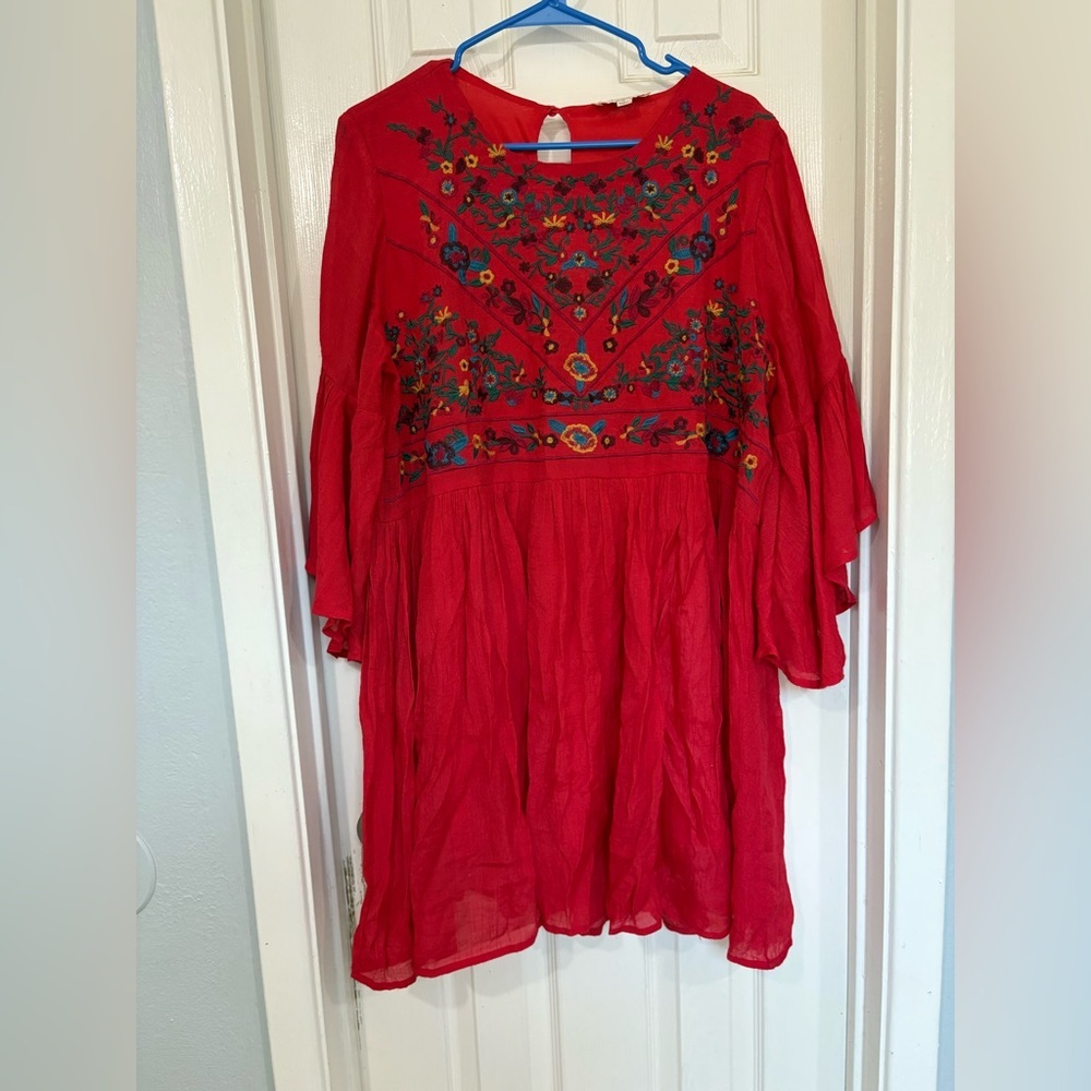 Umgee Red Embroidered Midi Dress